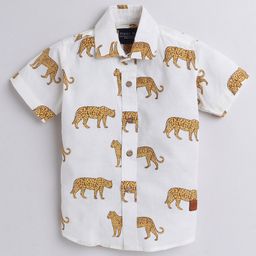 Polka Tots Jungle Theme Half Sleeves All Over Leopard Printed Shirt - White-image-96