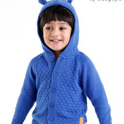 Babyoye 100% Cotton Cable Knit Full Sleeves Hooded Sweater - Blue-21
