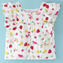 Babyhug Rayon Woven Sleeveless Top With Frill Detailing & Fruits Print - White-image-124