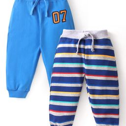 Babyhug Cotton Knit Full Length Lounge Pant Stripe Design Pack of 2- Blue-picture-20