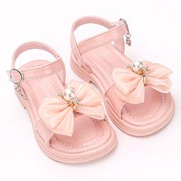 Babyoye Sandals with Velcro Closure & Bow Applique -   Pink-image-80