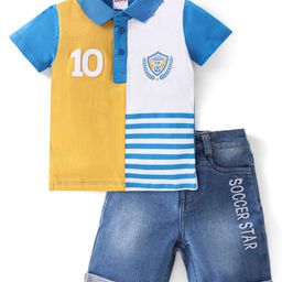 Babyhug Single Jersey Knit Half Sleeves Color Block T-Shirt & Shorts - Multicolor-image-32