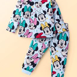 Babyhug Disney Single Jersey Knit Full Sleeves Night Suit With Minnie Mouse Print - Blue-image-99