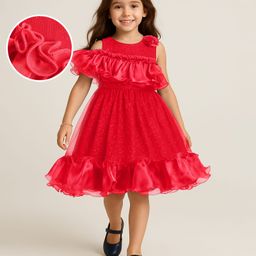 Mark & Mia Woven Sleeveless Party Dress with Frill Detailing & Corsage Applique - Red-image-28