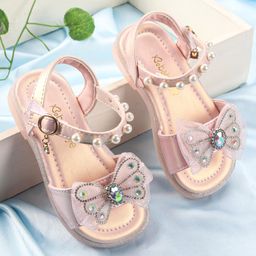 Babyoye Sandals with Buckle Closure Pearl & Bow Detailing - Pink-image-74