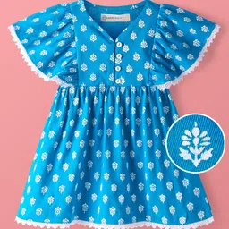 EARTHY TOUCH Single Jersey Knit Half Flutter Sleeves Dress with FloralPrint - Blue-picture-29