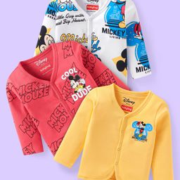 Babyhug Disney Interlock Knit Full Sleeves Jhablas with Mickey Mouse Graphics Pack of 3 - White Red & Yellow-image-47