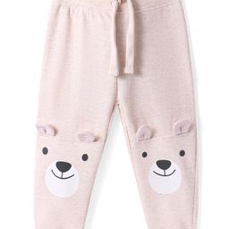 Babyhug Cotton Knit Full Length Lounge Pants with Bear Applique - Pink-image-91