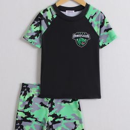 Mark & Mia Half Raglan Sleeves Two Piece Swimsuit with Abstract Print -Green-image-84