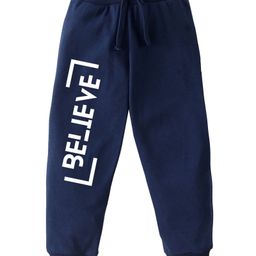 KAVEE Pure Cotton Terry Biowashed Believe Text Printed Joggers- Navy Blue-image-87