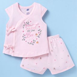 Zero Interlock Knit Cap Sleeves Shorts Night Suit With Bee & Floral Print - Peach-image-19