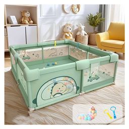 Dawnwake Baby Playpen with Safety Lock & Suction Cup and Ocean Balls and Hand Grip Ring, Not Foldable Play Fence for Toddlers and Kids (Green)-14