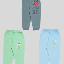 Tiny Hugs Cotton Pack Of 3 Baby Dinosaur & Star Of The Sow Text Printed Pajamas - Multi Colour-image-3