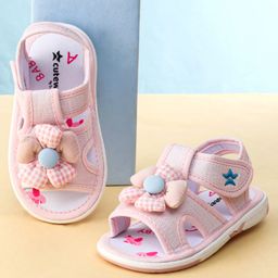 Cute Walk by Babyhug Printed Sandals With Velcro Closure & Floral Applique - Pink-image-67