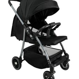 Standard Baby Stroller - Black| Reversible Handle| Paded Cushion| Adjustable Canopy| Concealed Linked Brake| Swivel Wheels| 5 point Safety Harness| Storage Basket| Recling Backrest| Single Hand Fold-11