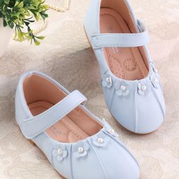 Cute Walk by Babyhug Velcro Closure Ballerina with Floral & Pearl Applique - Light Blue-picture-47