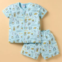 Tango Interlock Knit Half Sleeves Co-Ord Shorts Night Suit with Circus Print - Aqua Blue-image-52