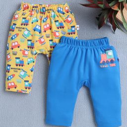 BUMZEE Cotton Pack Of 2 Vehicles Printed Diaper Leggings - Royal Blue & Yellow-image-99