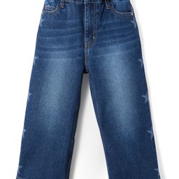 Primo Gino Cotton Woven Full Length Wide Leg Denim With Star Print Detailing - Blue-image-93