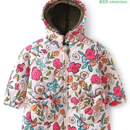 Babyoye Woven Full Sleeves Hooded Quilted Jacket With Floral Print & Bow Applique - Multicolor-image-72