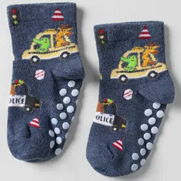 Mustang Cotton Knit Ankle Length Anti Skid Socks with Animal Design - Grey-picture-31