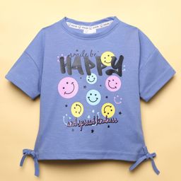 Olio Kids Sinker Knit Half Sleeves T-Shirt With Smiley Print - Blue-image-16