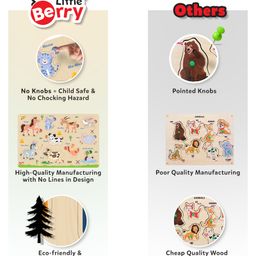 Little Berry My First Wooden Puzzle TraySet of 2 Jungle Animals & Farm Animals Knob and Peg Puzzle Multicolour - 20 Pegs image 4