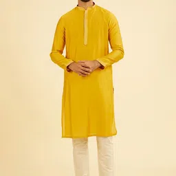 Manyavar Men Solid Regular Sequinned Kurta with Pyjamas & Embroidered Jacket-image-17