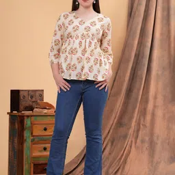 KALAMIR Women Floral Print Puff Sleeve Pure Cotton Empire Top-picture-16