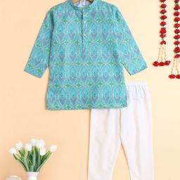 The Magic Wand Boys Geometric Printed Cotton Kurta with Trousers-9