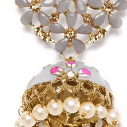Bienvene Gold-Plated Artificial Stone & Beads Dome Shaped Jhumkas image 3