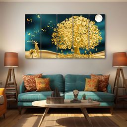 The Castle Decor Blue & Brown 5 Pieces Wooden Wall Art-image-76