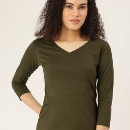 BRINNS Women Olive Green V-Neck T-shirt-picture-33