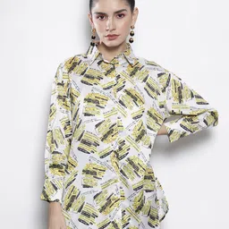 SASSAFRAS Women White Comfort Newspaper Printed Casual Shirt-picture-50