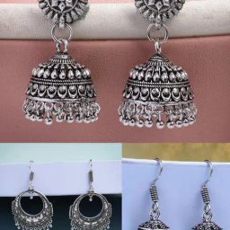 NVR Silver Oxidized Jhumki Earrings Set of 3-46