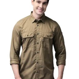 Woodland Brown Cotton Regular Fit Shirt-image-78