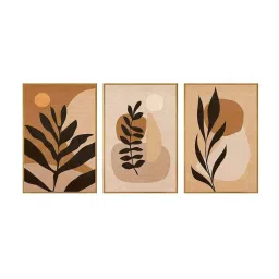 999Store Brown Canvas Wall Painting Panel With Fibre Frame - Set of 3 image 2