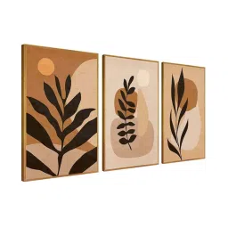999Store Brown Canvas Wall Painting Panel With Fibre Frame - Set of 3 image 3