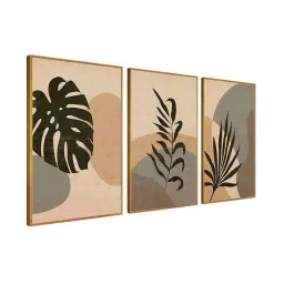 999Store Brown Canvas Wall Painting Panel With Fibre Frame - Set of 3 image 3