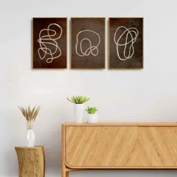 999Store Brown Canvas Wall Painting Panel With Fibre Frame - Set of 3 image 1
