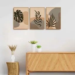 999Store Brown Canvas Wall Painting Panel With Fibre Frame - Set of 3 image 1