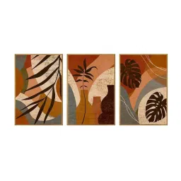 999Store Brown Canvas Wall Painting Panel With Fibre Frame - Set of 3 image 2