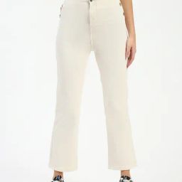 MADAME Off White Cotton Straight Fit Mid Rise Jeans-image-41