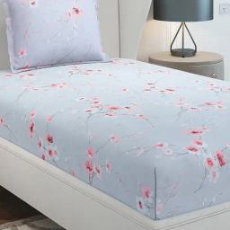 Monte Carlo Elegnc Light Grey Cotton Printed 104 TC Single Bedsheet with 1 x Pillow Cover-image-22