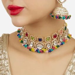 Zaveri Pearls Multicolor Cluster Beads Stones Austrian Diamonds Necklace & Earring Set-ZPFK18091-5