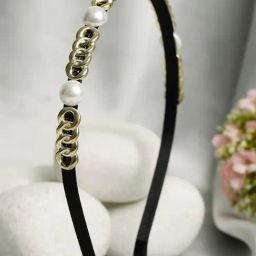 Prita by Priyaasi Gold & White Pearl Hair Band-42