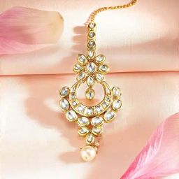 Priyaasi Gold Kundan Studded Maang Tikka-image-62