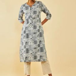 Soch Grey Rayon Abstract Printed Straight Kurta With Tie-Ups-image-11
