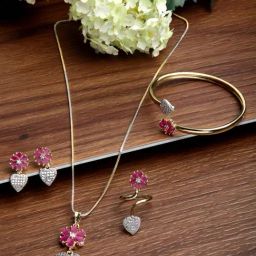 Zeneme Red Gold Toned Alloy Gold Plated Studded Jewellery Set-20