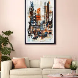 999store White & Orange Modern City Printed Canvas Painting-44